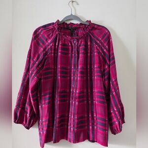 BCBG Max Azria Silk Plaid Button-Up Blouse